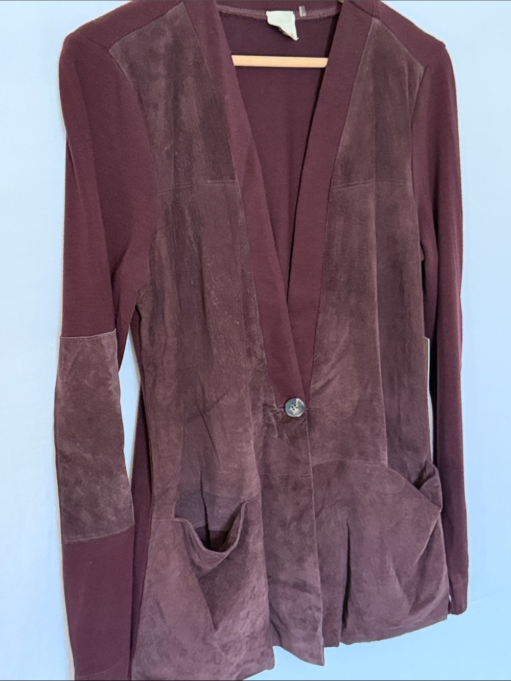 ecru Plum Suede-Panel Single-Button Blazer